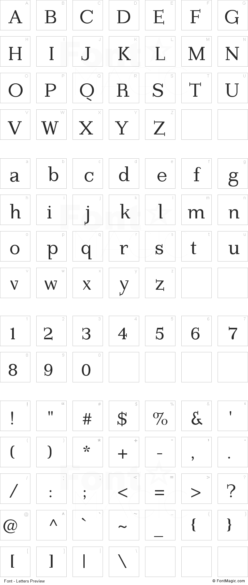 Imperium Serif Font - All Latters Preview Chart